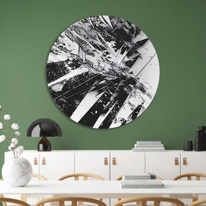 Dynamisch abstract zwart-wit ontwerp met scherpe lijnen forex muurcirkel