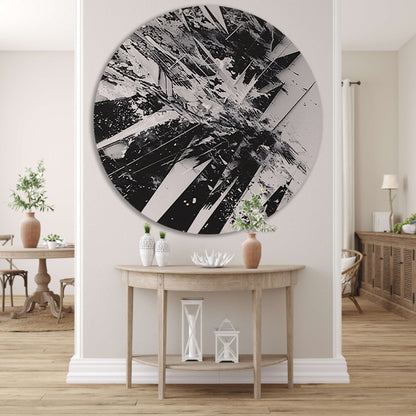 Dynamisch abstract zwart-wit ontwerp met scherpe lijnen forex muurcirkel