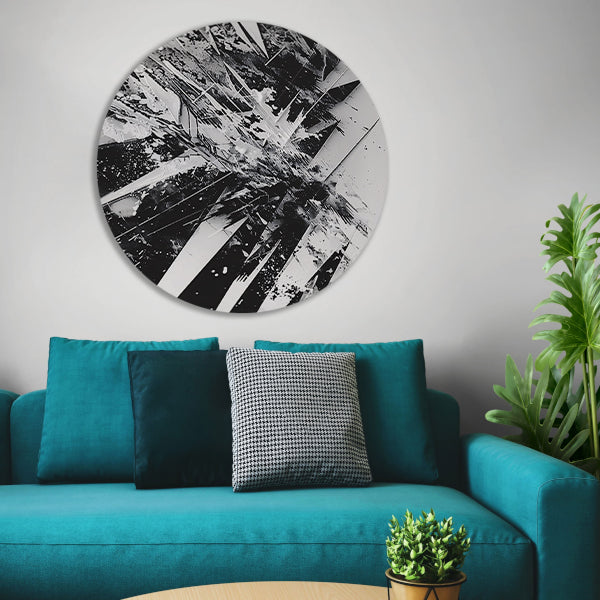Dynamisch abstract zwart-wit ontwerp met scherpe lijnen forex muurcirkel