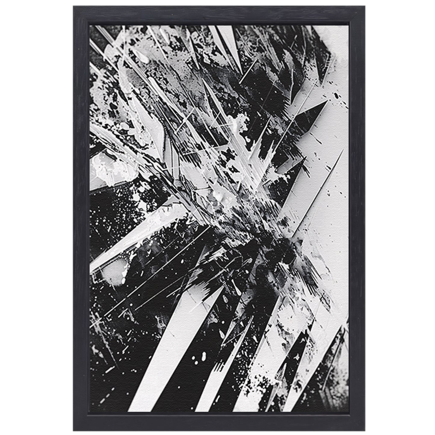 Dynamisch abstract zwart-wit ontwerp met scherpe lijnen canvas met baklijst