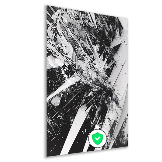 Dynamisch abstract zwart-wit ontwerp met scherpe lijnen poster