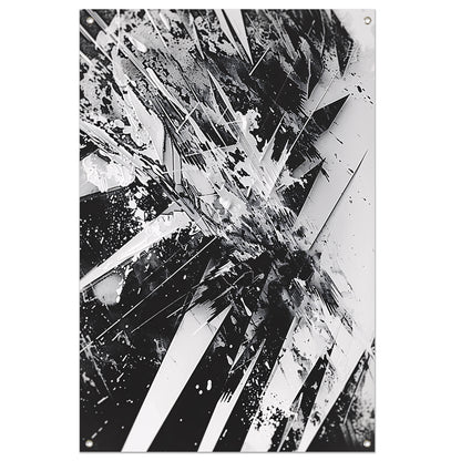 Dynamisch abstract zwart-wit ontwerp met scherpe lijnen tuinposter