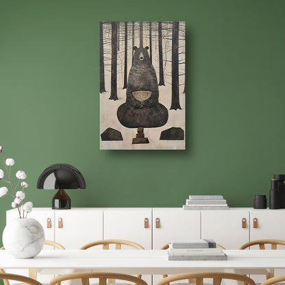 Mediterende Beer in Winterbos canvas