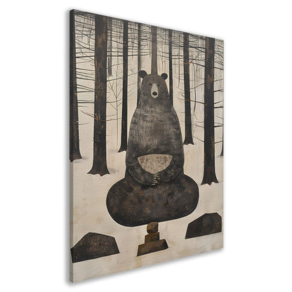 Mediterende Beer in Winterbos canvas