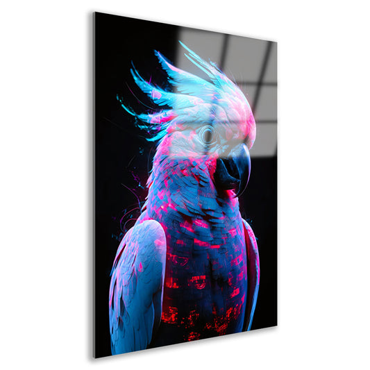 Digitale kunst van futuristische neon papegaai acrylglas