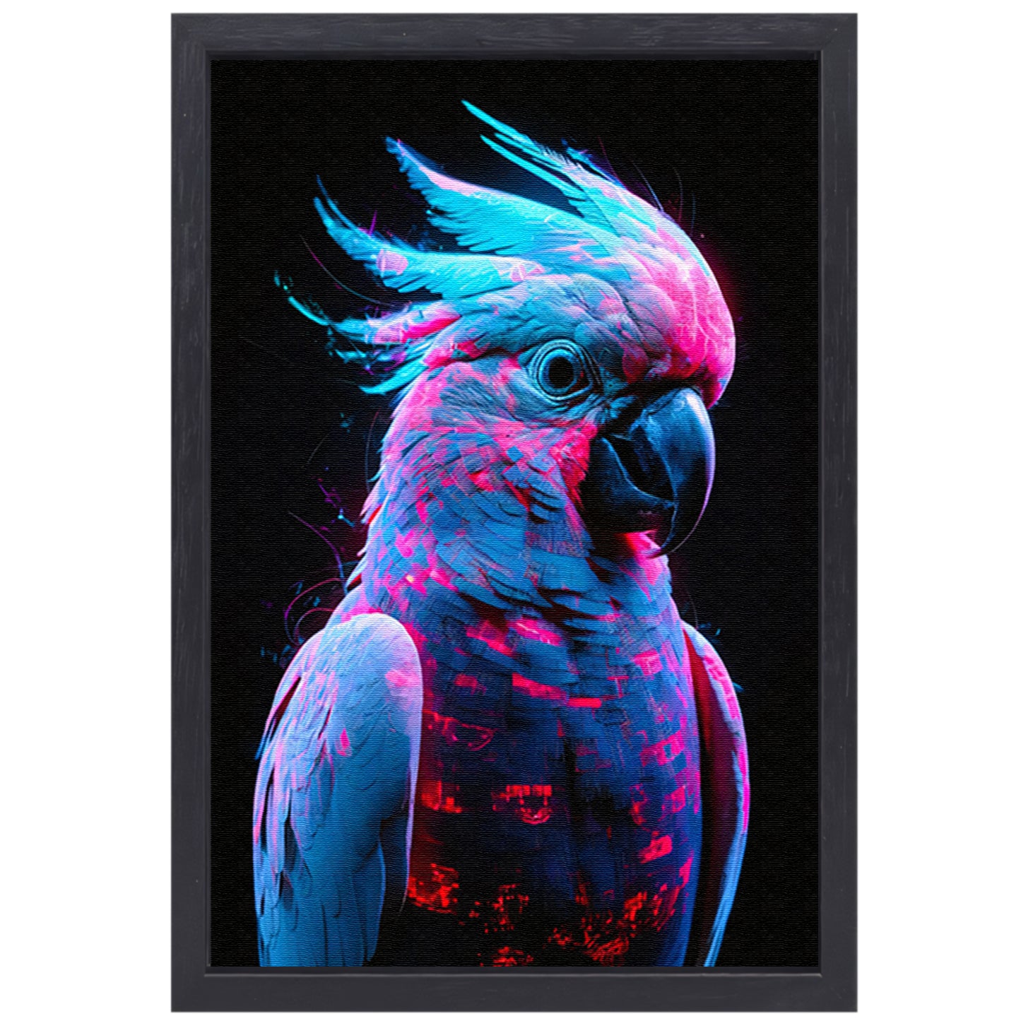 Digitale kunst van futuristische neon papegaai canvas met baklijst