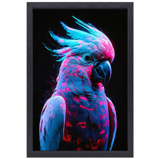 Digitale kunst van futuristische neon papegaai canvas met baklijst