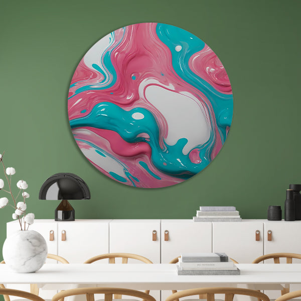Vloeiende Abstractie in Roze en Turquoise forex muurcirkel