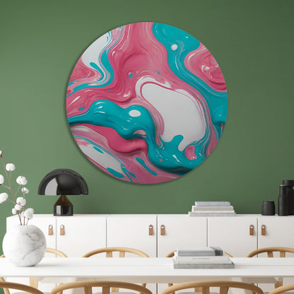 Vloeiende Abstractie in Roze en Turquoise forex muurcirkel
