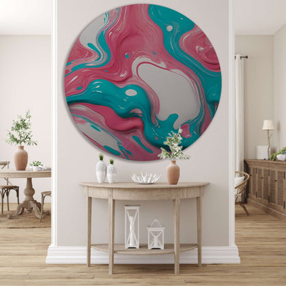 Vloeiende Abstractie in Roze en Turquoise forex muurcirkel