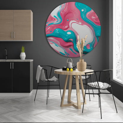 Vloeiende Abstractie in Roze en Turquoise forex muurcirkel