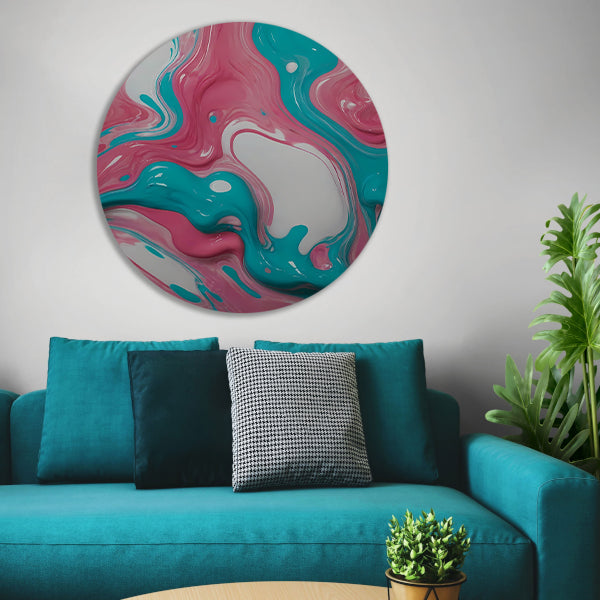 Vloeiende Abstractie in Roze en Turquoise forex muurcirkel