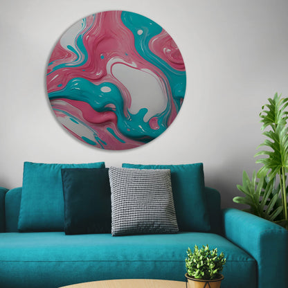 Vloeiende Abstractie in Roze en Turquoise forex muurcirkel