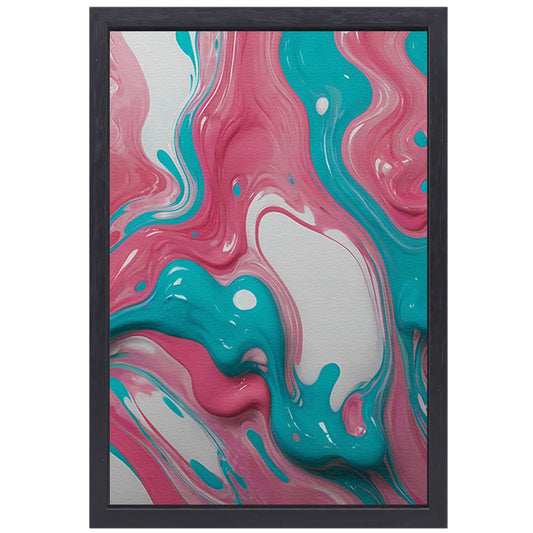 Vloeiende Abstractie in Roze en Turquoise canvas met baklijst