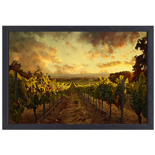 Herfstzon gloeit over golvende wijngaard canvas met baklijst