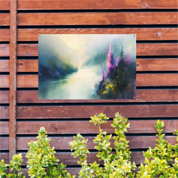 Abstract landschap met kleurrijke bloemen tuinposter