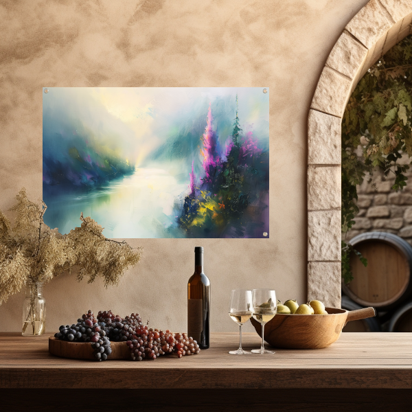 Abstract landschap met kleurrijke bloemen tuinposter