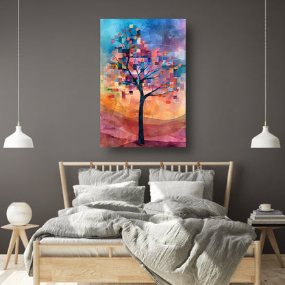 Abstracte boom in kleurrijk landschap acrylglas