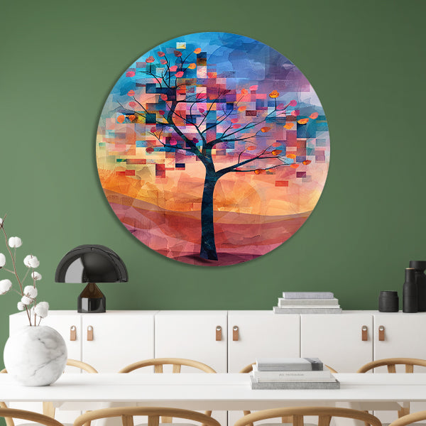 Abstracte boom in kleurrijk landschap forex muurcirkel