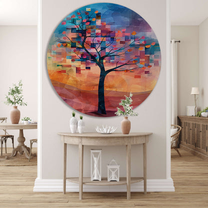 Abstracte boom in kleurrijk landschap forex muurcirkel