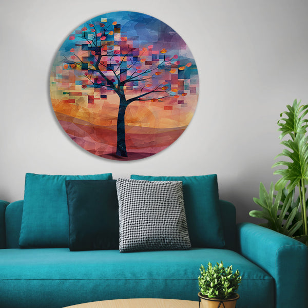 Abstracte boom in kleurrijk landschap forex muurcirkel