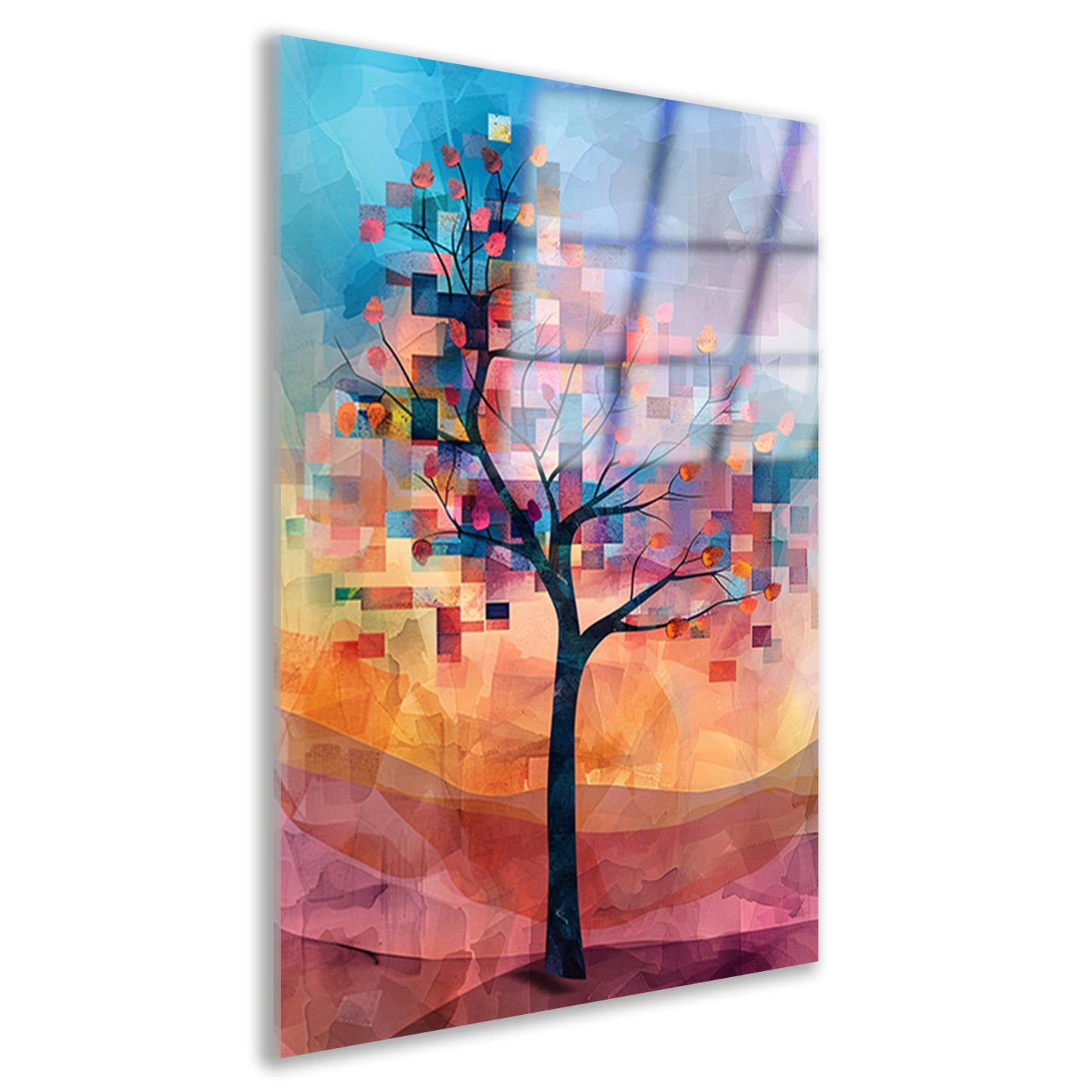 Abstracte boom in kleurrijk landschap acrylglas