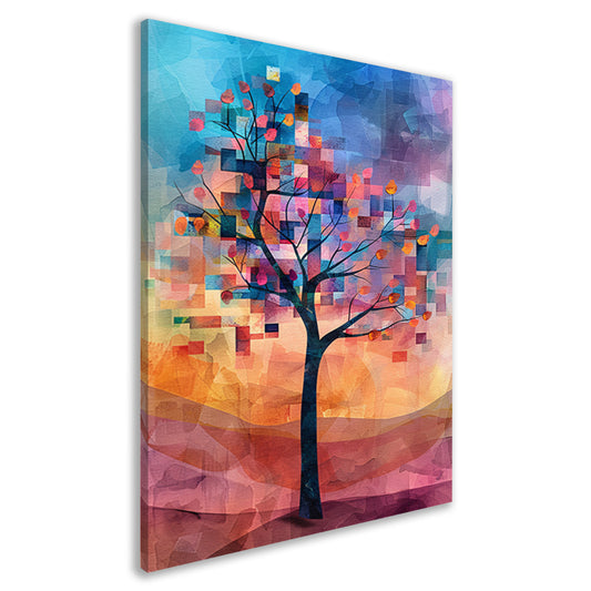 Abstracte boom in kleurrijk landschap canvas