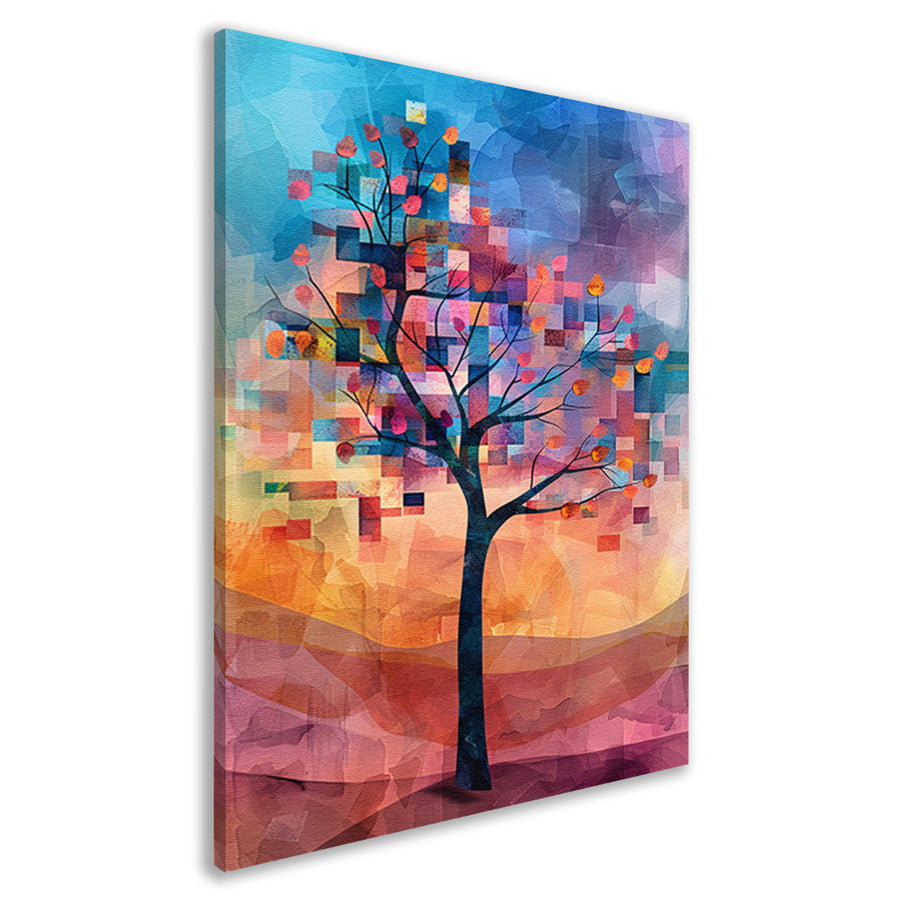 Abstracte boom in kleurrijk landschap canvas