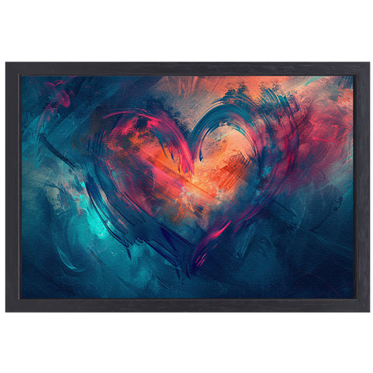 Rood Hart op Blauw canvas met baklijst