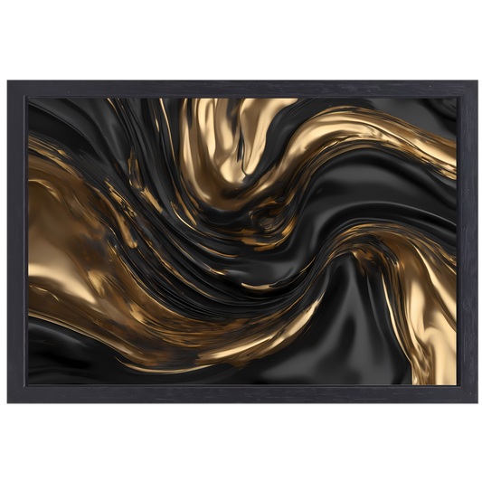 Dynamische Zwarte en Gouden Abstractie canvas met baklijst