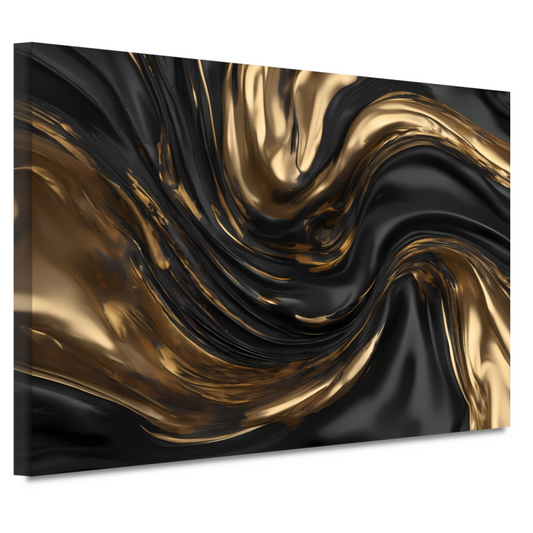 Dynamische Zwarte en Gouden Abstractie canvas