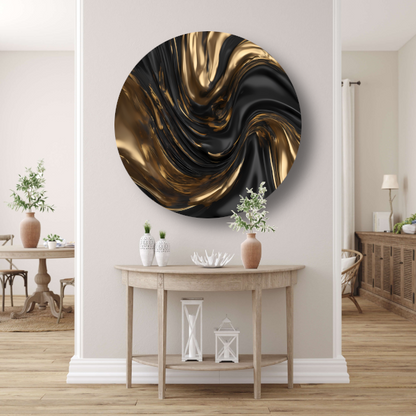 Dynamische Zwarte en Gouden Abstractie aluminium muurcirkel