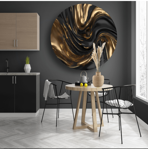 Dynamische Zwarte en Gouden Abstractie aluminium muurcirkel