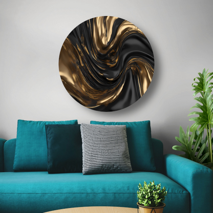 Dynamische Zwarte en Gouden Abstractie aluminium muurcirkel