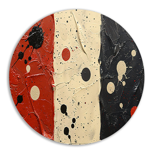 Abstract compositie rood wit zwart aluminium muurcirkel