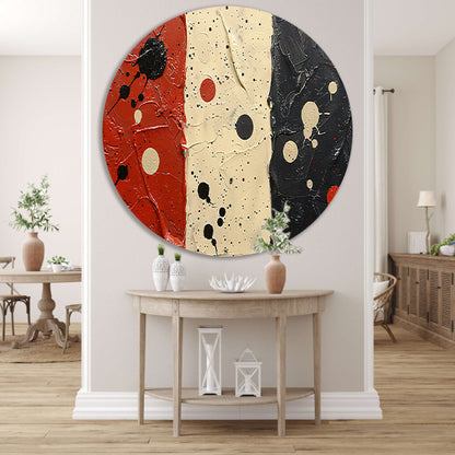 Abstract compositie rood wit zwart aluminium muurcirkel