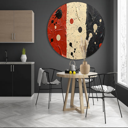 Abstract compositie rood wit zwart aluminium muurcirkel