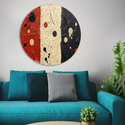 Abstract compositie rood wit zwart aluminium muurcirkel