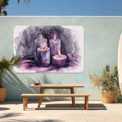 Abstracte aquarel schilderij van kaarsen tuinposter
