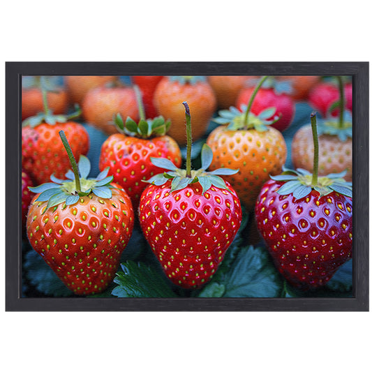 Rijpe Aardbeien op Houten Tafelblad canvas met baklijst