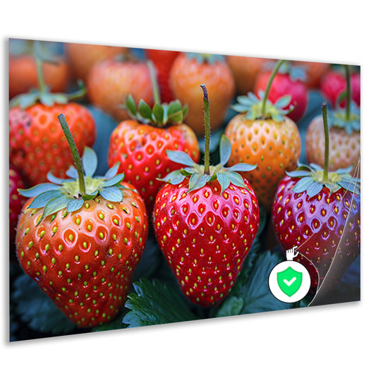 Rijpe Aardbeien op Houten Tafelblad poster
