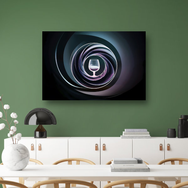 Abstracte spiralen rondom centraal glas canvas