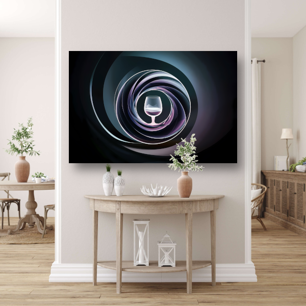 Abstracte spiralen rondom centraal glas canvas