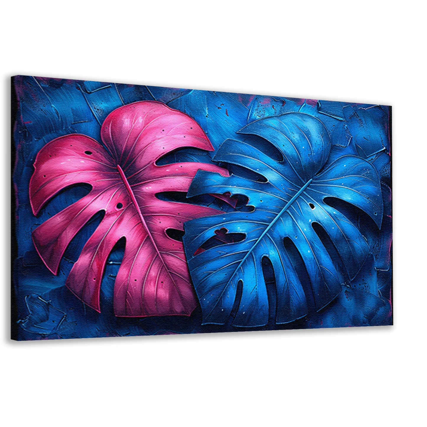 Abstract bladeren in roze en blauw canvas