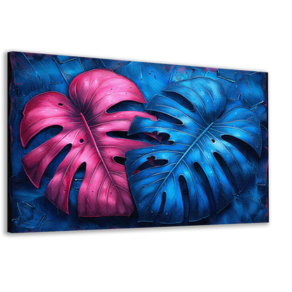 Abstract bladeren in roze en blauw canvas