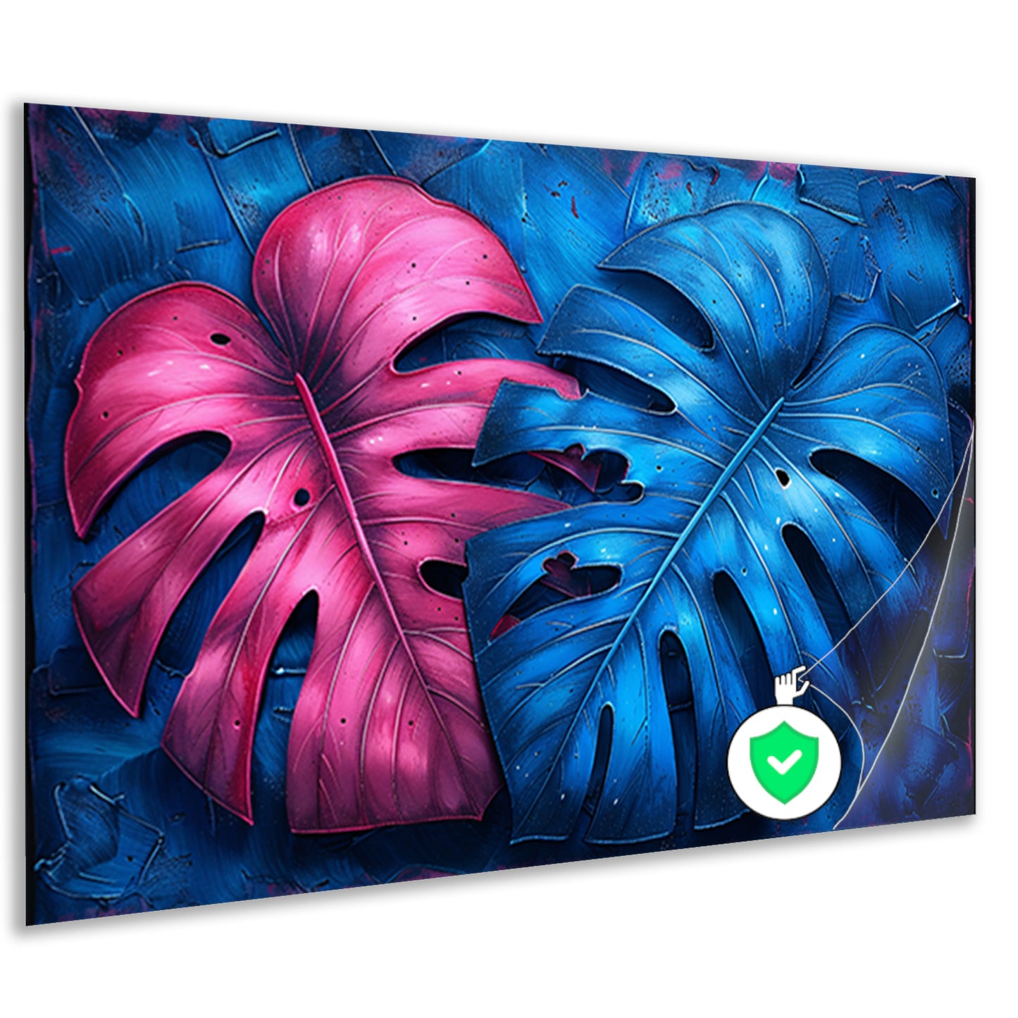 Abstract bladeren in roze en blauw poster