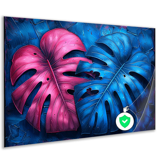 Abstract bladeren in roze en blauw poster