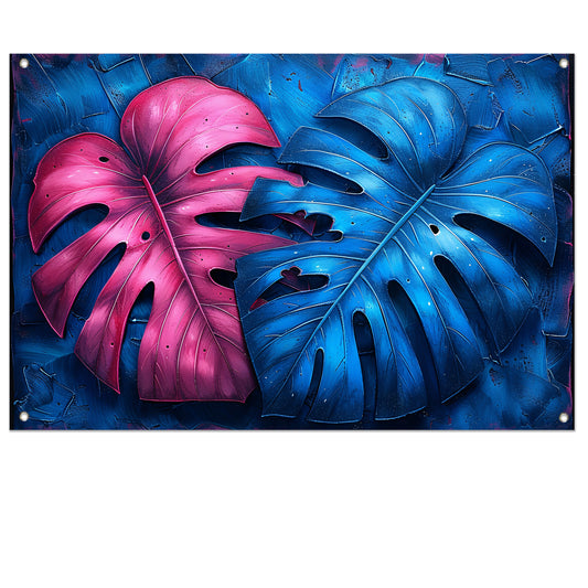 Abstract bladeren in roze en blauw tuinposter