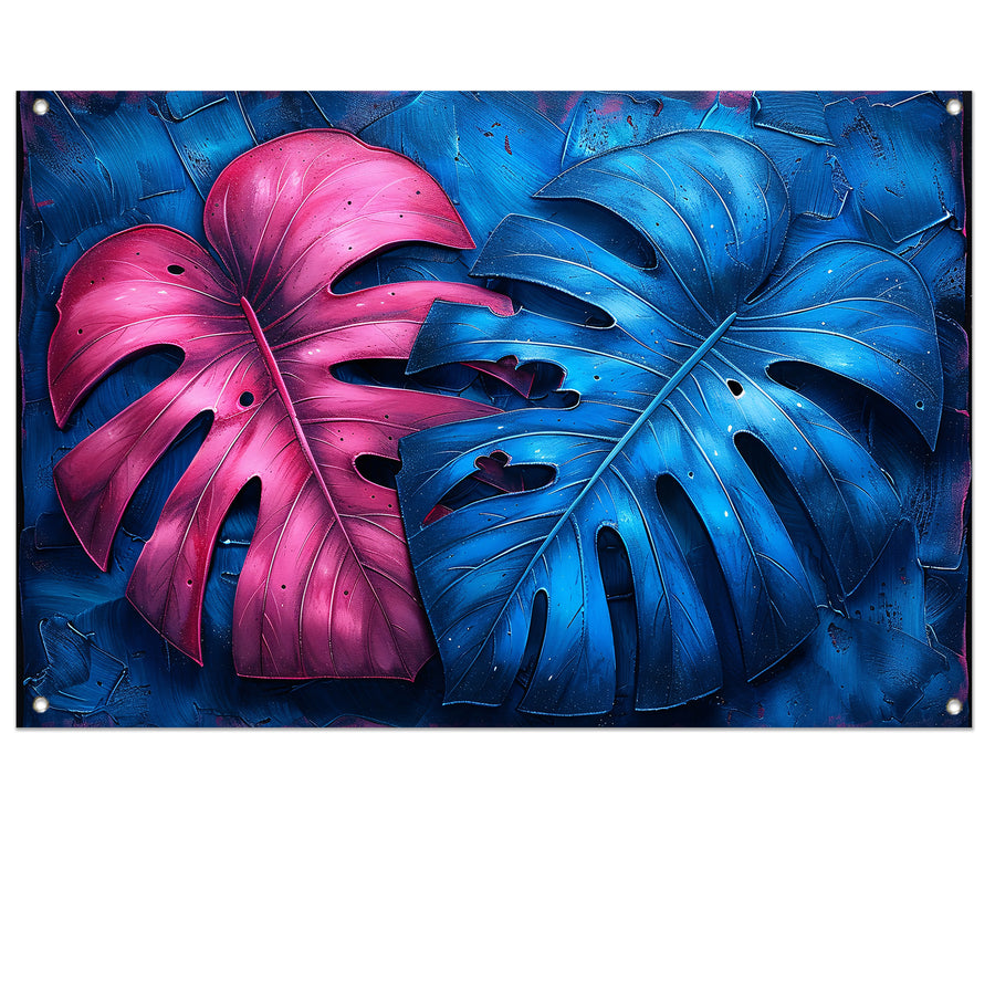 Abstract bladeren in roze en blauw tuinposter