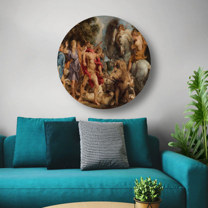 De Calydonische jacht op zwijnen - Peter Paul Rubens aluminium muurcirkel